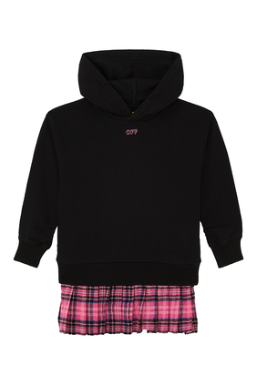 Kids Pleated Checked Hooded Dress